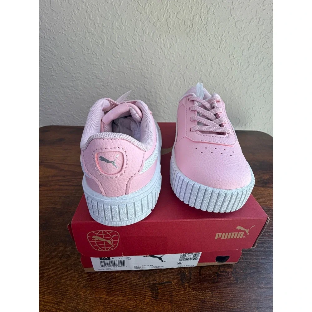 Puma Carina 2.0 AC Inf Kids Sneakers Pink White Silver 386187-04 Size 10C